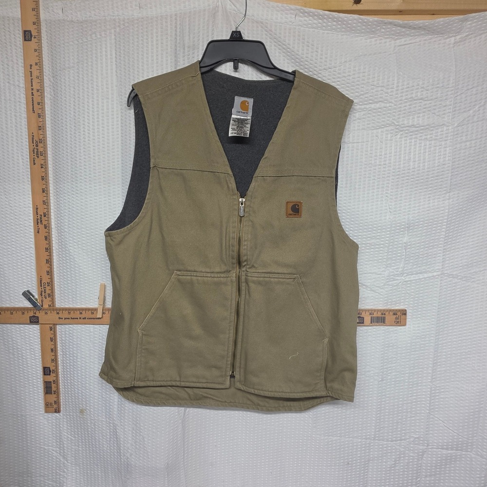 Carhartt V19 TAN Sandstone Duck Vest Fleece Lined Mens Large Made in USA 2008